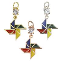 Cubic Zirconia Micro Pave Brass Pendant, Pinwheel, plated, fashion jewelry & micro pave cubic zirconia & for woman, more colors for choice, nickel, lead & cadmium free, 19mm,12x13.5x1.5mm, Hole:Approx 2.5mm, 20PCs/Lot, Sold By Lot