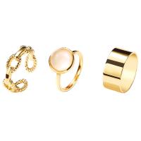 Tibetan Style Ring Set, with Plastic Pearl, three pieces & fashion jewelry & for woman, golden, nickel, lead & cadmium free, Sold By Bag