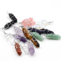 Gemstone Pendants Jewelry, Brass, with Natural Stone, polished, more colors for choice, 31x8mm, Sold By PC