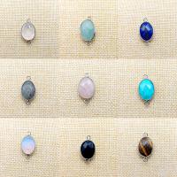 Gemstone Connector, Brass, with Gemstone, Ellipse, silver color plated, faceted, more colors for choice, 13x18mm, Sold By PC