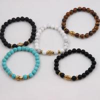 Gemstone Bracelets, Natural Stone, with Tibetan Style bead, Round, polished, 8x8mm, Sold Per Approx 18 cm Strand