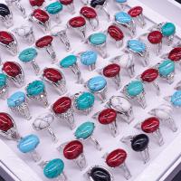 Zink Alloy Finger Ring, med Natursten, handgjord, olika stilar för val & blandad, platina färg, 4x18mm-11x24mm, 100PC/Box, Säljs av Box