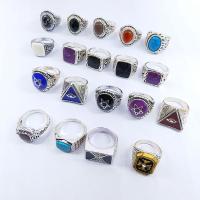 Tibetan Style Finger Ring, with Natural Stone, enamel, multi-colored, 4x18mm-11x24mm, 100PCs/Box, Sold By Box