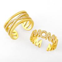 Brass Cuff Finger Ring, 18K platinum plated & with cubic zirconia, golden, 0.6CM,,1..2CM, Sold By PC