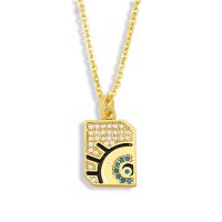 Cubic Zircon Micro Pave Brass Necklace, 18K platinum plated & with cubic zirconia, golden, 17x10mm, Length:50 cm, Sold By PC