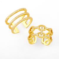 Sárgaréz Mandzsetta Finger Ring, 18K platina bevonatú & cirkónia, aranysárga, 1.1cmuff0c1.2cm, Által értékesített PC