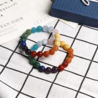 Bracelets de pierres précieuses, aigue-marine, Rond, gravé, naturel, multicolore, Vendu par Environ 18 cm brin