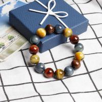 Natural Tiger Eye pulseiras, olho de tigre, Roda, polido, joias de moda, multi colorido, vendido para Aprox 18 cm Strand