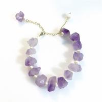 Quartz Bracelets, Freshwater Pearl, with Purple Stone & Amethyst, handmade, 18K platinum plated, purple, 205mm, Sold By PC