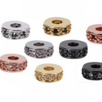 Brass Spacer Beads, plated, micro pave cubic zirconia, more colors for choice, 7.50x3mm, Sold By PC