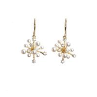 Brass Drop Earring with Plastic Pearl plated micro pave cubic zirconia & for woman Sold By Pair