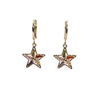 Huggie Hoop Drop Earring Brass Star plated micro pave cubic zirconia & for woman Sold By Pair
