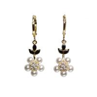 Huggie Hoop Drop Earring Brass with Plastic Pearl plated micro pave cubic zirconia & for woman & enamel Sold By Pair