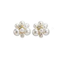 Brass Stud Earring, with Resin & Plastic Pearl, Flower, plated, different styles for choice & micro pave cubic zirconia & for woman, more colors for choice, 18x18mm, Sold By Pair