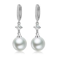 Huggie Hoop Drop Earring, Cupronickel, with Plastic Pearl, plated, micro pave cubic zirconia & for woman, 12x40mm, Sold By Pair