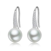 Cupronickel Drop Earring, with Plastic Pearl, plated, micro pave cubic zirconia & for woman, more colors for choice, 10x21mm, Sold By Pair
