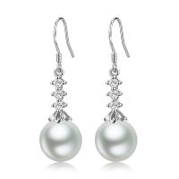Cupronickel Drop Earring, with Plastic Pearl, platinum color plated, micro pave cubic zirconia & for woman, 12x45mm, Sold By Pair