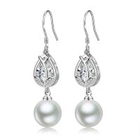 Cupronickel Drop Earring, with Plastic Pearl, platinum color plated, micro pave cubic zirconia & for woman, more colors for choice, 12x48mm, Sold By Pair