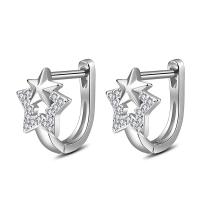 Brass Huggie Hoop Earring, Cupronickel, platinum color plated, micro pave cubic zirconia & for woman, 14mm, Sold By Pair