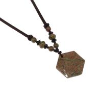 Collar de piedras preciosas joyas, Hexágono, pulido, más colores para la opción, 31x27x31mm, Vendido para aproximado 32 cm Sarta