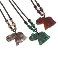 Natural Gemstone Necklace, Elephant, polished, more colors for choice, 33x38x5mm, Sold Per Approx 32 cm Strand