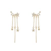 Fashion Fringe Earrings, Brass, plated, fashion jewelry & micro pave cubic zirconia & for woman, gold, nickel, lead & cadmium free, 59x19mm, Sold By Pair