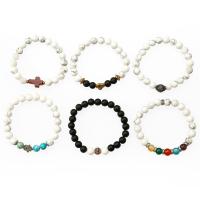 Gemstone Bracelets, Howlite, with Abrazine Stone & Black Agate & Crystal, Unisex, more colors for choice, 8mm, Length:18 mm, Sold By PC
