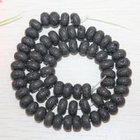 Natürliche Lava Perlen, Abakus,Rechenbrett, poliert, schwarz, 6x10mm, 69PCs/Strang, verkauft per 40 cm Strang