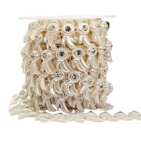 Grano guirnalda Strand, Perlas de plástico ABS, con diamantes de imitación, beige, 4.5m/Carrete, Vendido por Carrete