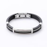Bijoux bracelet en acier inoxydable, Acier titane, avec silicone & acier inoxydable, poli, pour homme, noire, 9mm, Longueur 7 cm, Vendu par PC