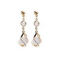 Cats Eye Earring Zinc Alloy with Cubic Zirconia & Cats Eye & Zinc Alloy plated for woman golden Sold By Pair