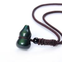 Natural Gemstone Necklace, Obsidian, with Green Eye Stone, Unisex, black, 24x15mm, Length:700 mm, Sold By PC