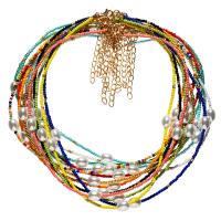 Glass Seed Beads Ketting, Seedbead, met Plastic Pearl, met 1.96 inch extender keten, voor vrouw, meer kleuren voor de keuze, Per verkocht Ca 14.96 inch Strand