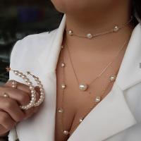 Zinc Alloy smykker halskæde, med Plastic Pearl, forgyldt, mode smykker & forskellige stilarter for valg & for kvinde, flere farver til valg, nikkel, bly & cadmium fri, Solgt af Strand