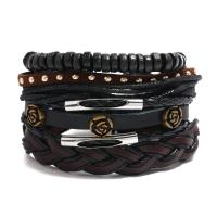PU Leather Cord Bracelets, Tibetan Style, with PU Leather & Wax Cord, 4 pieces & fashion jewelry & handmade & Unisex, nickel, lead & cadmium free, 17-18cmuff0c6cm, Sold By Set