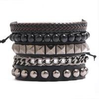 PU Leather Cord Bracelets, Tibetan Style, with PU Leather & Wax Cord, Adjustable & three pieces & fashion jewelry & handmade & Unisex, nickel, lead & cadmium free, 17-18cmuff0c6cm, Sold By Set
