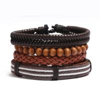 PU Leather Cord Bracelets with Wax Cord 4 pieces & Adjustable & fashion jewelry & Unisex brown 17-18cmuff0c6cm Sold By Set