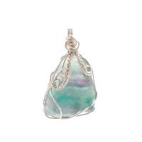 Green Fluorite Pendant, with brass wire, irregular, hand polished single-sided, handmade, more colors for choice, 30x41muff0c28x46mm, Sold By PC