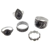 Cink Alloy Ring Set, Cink ötvözet, finger ring, -val Természetes kő, galvanizált, 5 darab & egynemű, több színt a választás, 14-18mm, Által értékesített Set