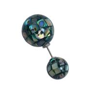 Shell Earrings, Abalone Shell, with 925 Sterling Silver, plated, for woman, mixed colors, 12.70x8.30mm, Sold By Pair