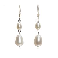 Messing Tropfen Ohrringe, mit Kunststoff Perlen, goldfarben plattiert, für Frau, weiß, 8x38mm, verkauft von Paar