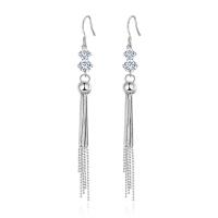 Fashion Fringe Earrings Cupronickel platinum color plated micro pave cubic zirconia & for woman 90mm Sold By Pair