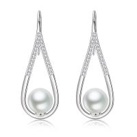 Cupronickel Drop Earring, with Plastic Pearl, plated, micro pave cubic zirconia & for woman & hollow, more colors for choice, 12.50x32mm, Sold By Pair