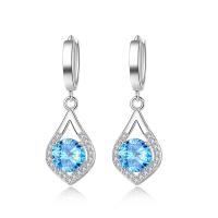 Huggie Hoop Drop Earring, Cupronickel, Teardrop, platinum color plated, micro pave cubic zirconia & for woman, more colors for choice, 12x36mm, Sold By Pair