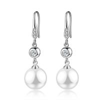 Cupronickel Drop Earring with Plastic Pearl platinum color plated micro pave cubic zirconia & for woman Sold By Pair