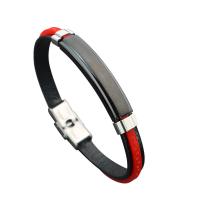 PU Leather Cord Bracelets Stainless Steel with PU Leather plated fashion jewelry & Unisex Sold By Strand