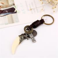 Tibetan Style Key Clasp, with PU Leather, fashion jewelry & Unisex, nickel, lead & cadmium free, 120x30mm, Sold By PC