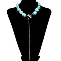 Fashion türkiz nyaklánc, Természetes Türkiz, -val Cink ötvözet, galvanizált, a nő, kék, Hossz 39 cm, Által értékesített PC