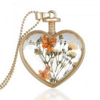 Crystal Zinc Alloy Necklace with Dried Flower & Crystal Heart plated ball chain & for woman nickel lead & cadmium free Sold Per Approx 23.6 Inch Strand
