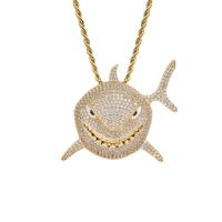 Sweater Chain Necklace, Brass, Shark, plated, French Rope Chain & Unisex & micro pave cubic zirconia, more colors for choice, 55x47mm, Sold Per Approx 60 cm Strand